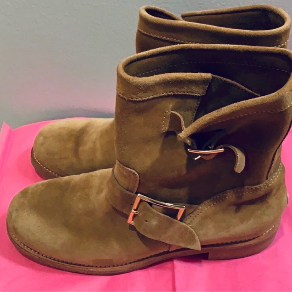 Jimmy Choo Tan Suede Moto Biker Buckled Boots Size 38 - Picture 2 of 6